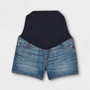 Isabel Maternity Shorts Size 8 High Rise Crossover Panel Blue Jean Shorts NWT